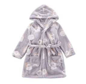 Boys Girls Cartoon Cloud Flannel Hooded Bathrobes Self Tie Sleepwear for Bath Homewear