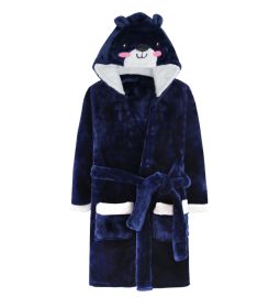 Cartoon Dog Soft Plush Hooded Bathrobe for Boys Winter Bath Homewear, Dark Blue