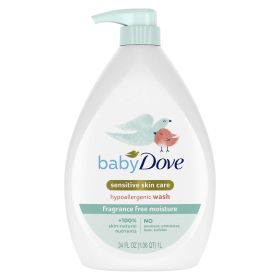 Baby Dove Sensitive Skincare Liquid Body Wash Fragrance Free Moisture, Hypoallergenic, 34 oz