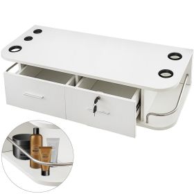 VEVOR White Wall Mount Styling Station Classic Locking 2 Drawers Storage Beauty Salon Equipment 5 Hair Dryer Holes Locking Cabinet for Beauty Salon or