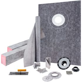 VEVOR Shower Curb Kit 38" x 60" Watertight Shower Curb Overlay with 4" PVC Offset Bonding Flange, 4" Stainless Steel Grate