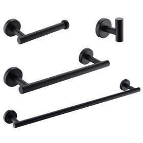 Wall Mounted Towel Rail, 4 Pieces Bathroom Accessories Set, Stainless Steel Toilet Roll Holder and Hooks (Color: Black)